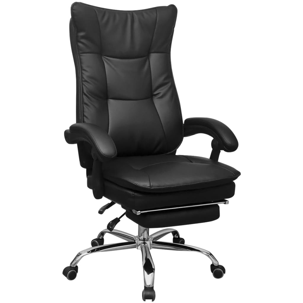 vidaXL полулегнал административен офис стол със стъпенка, черен