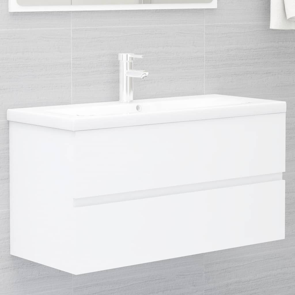 vidaXL Долен шкаф за мивка, бял, 90x38,5x45 см, ПДЧ