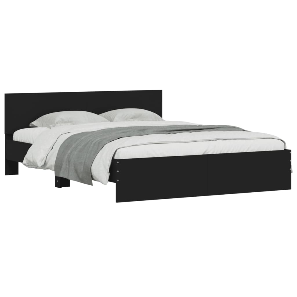 vidaXL Рамка за легло с табла и LED, черна, 150x200 см