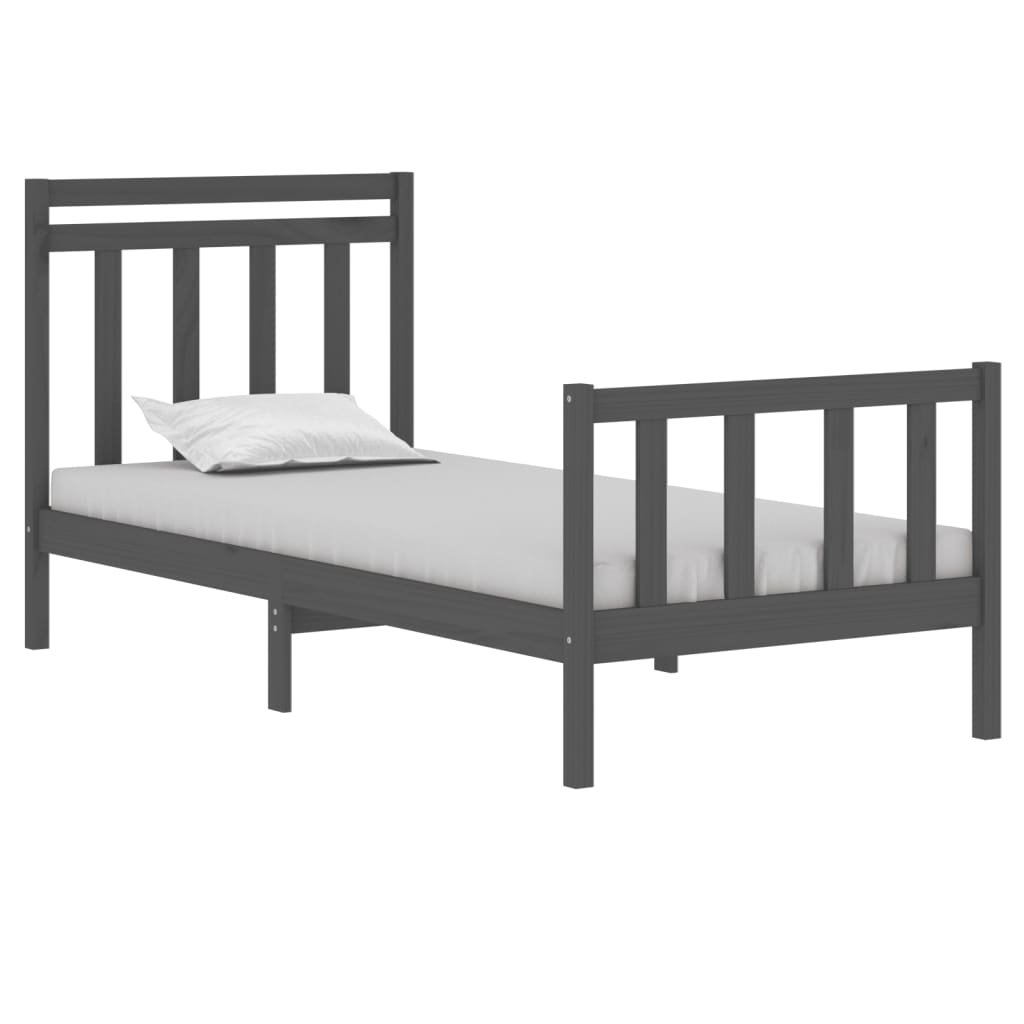 vidaXL Рамка за легло, сива, дърво масив, 90x190 см, Single