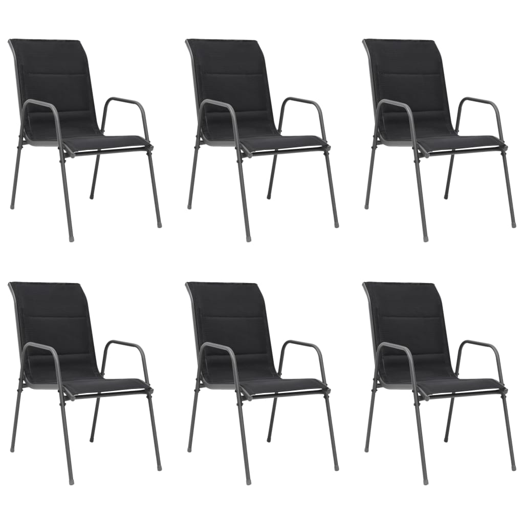 vidaXL Стифиращи градински столове, 6 бр, стомана и Textilene, черни