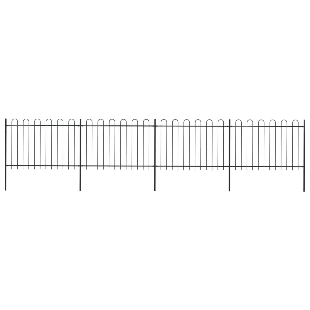 vidaXL Градинска ограда с извити върхове, стомана, 6,8x1,2 м, черна