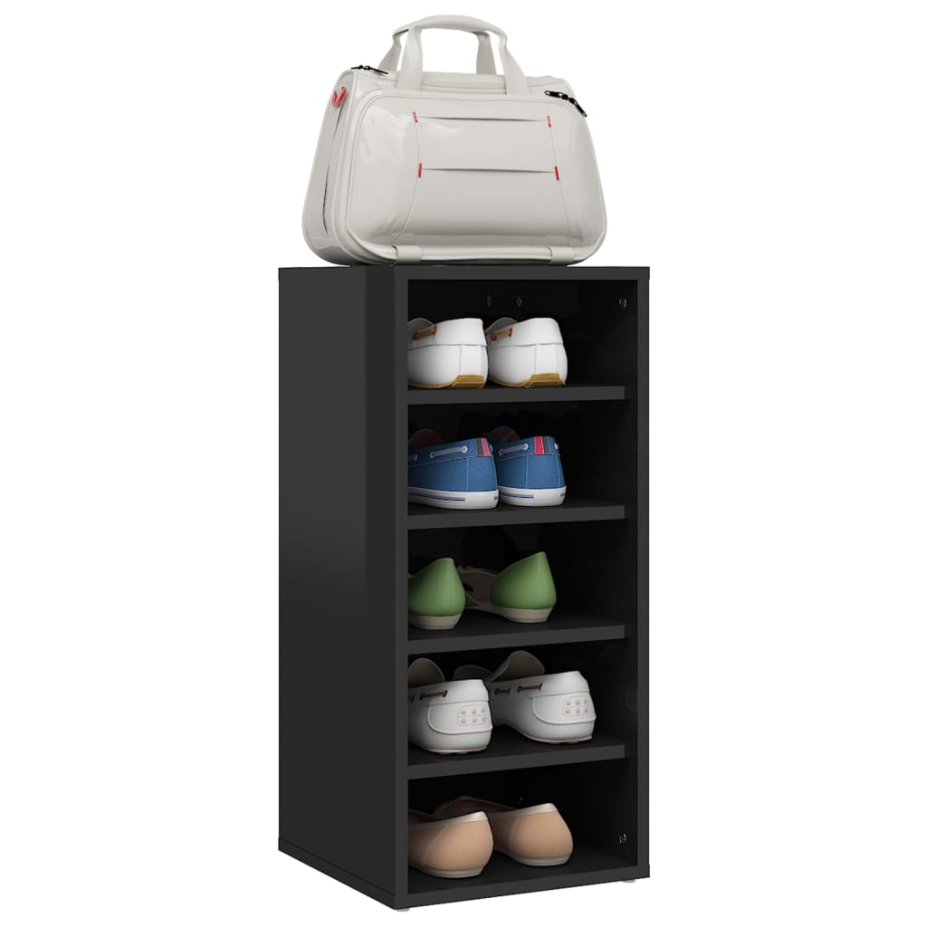 vidaXL Шкаф за обувки, черен гланц, 31,5x35x70 см, ПДЧ