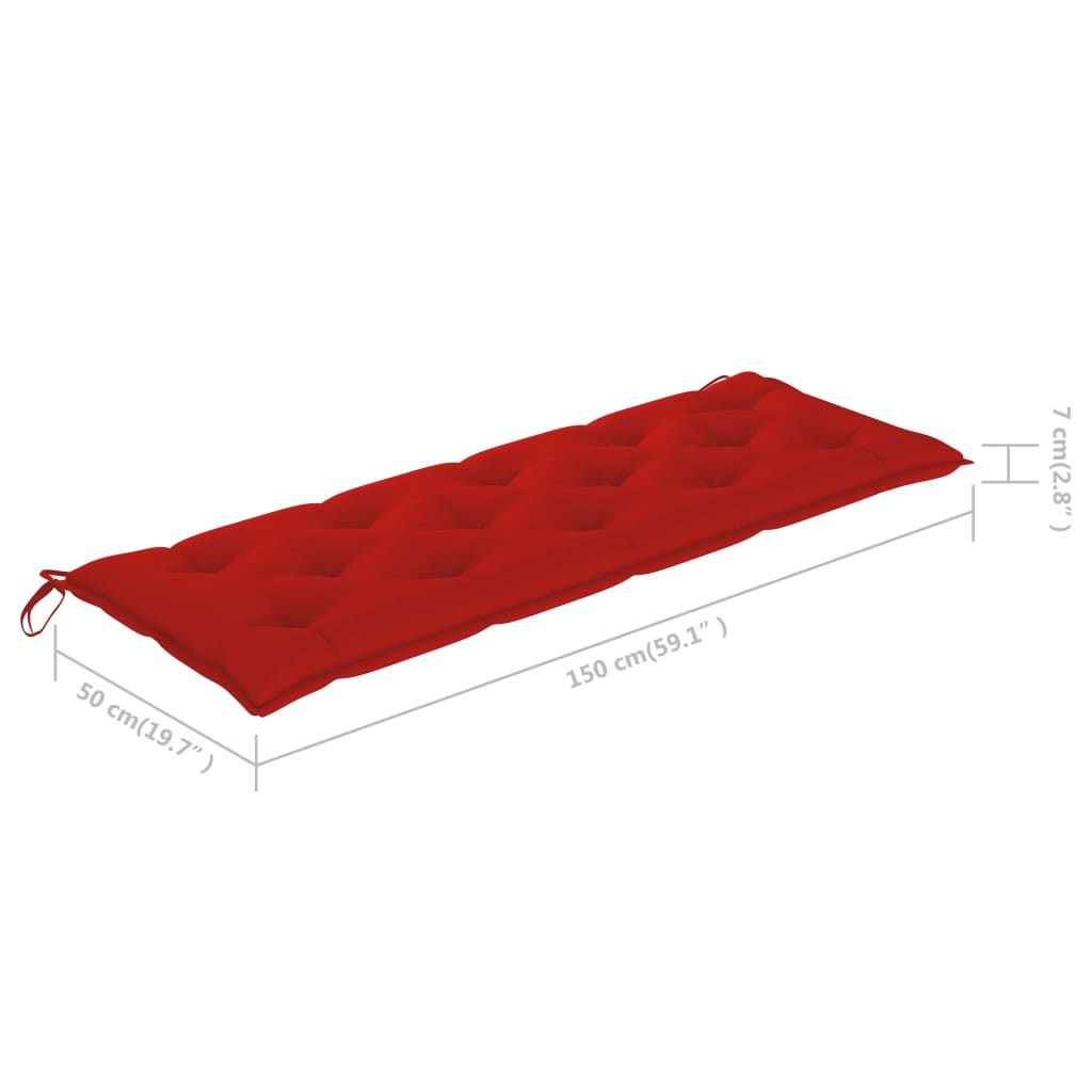 vidaXL Пейка Батавия с червена възглавница, 150 см, тик масив