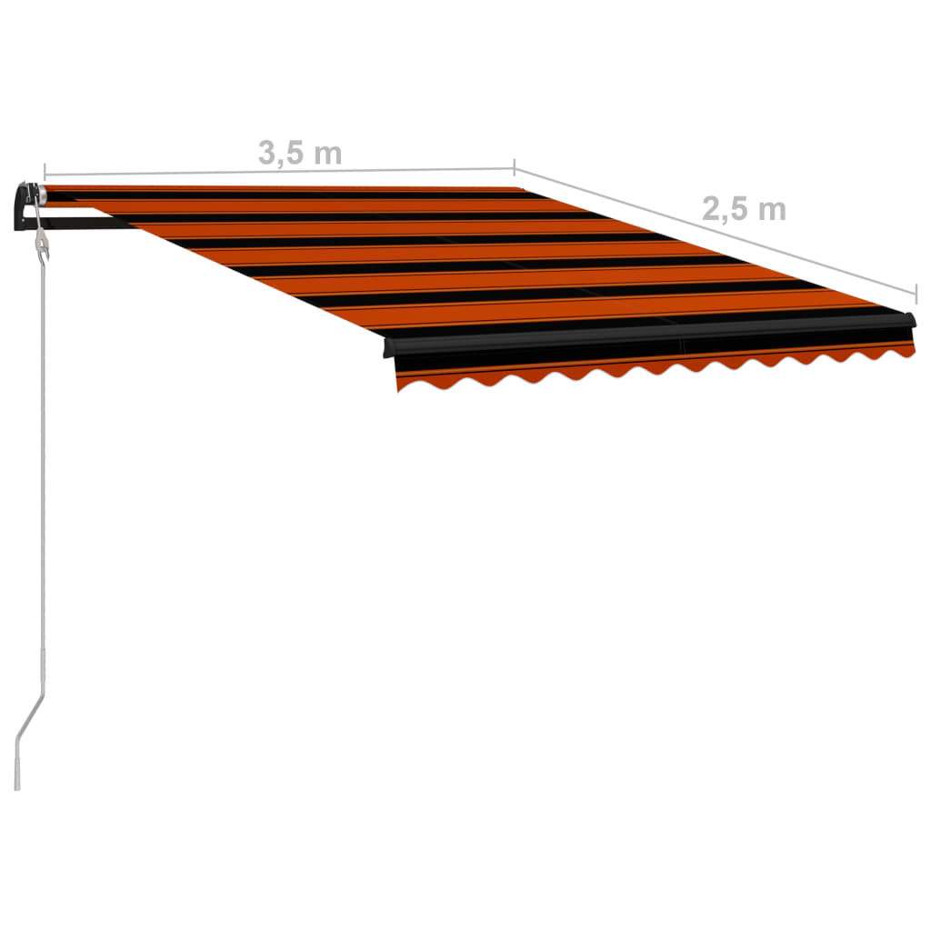 vidaXL Прибиращ се сенник сензор за вятър LED 350x250 см оранжевокафяв