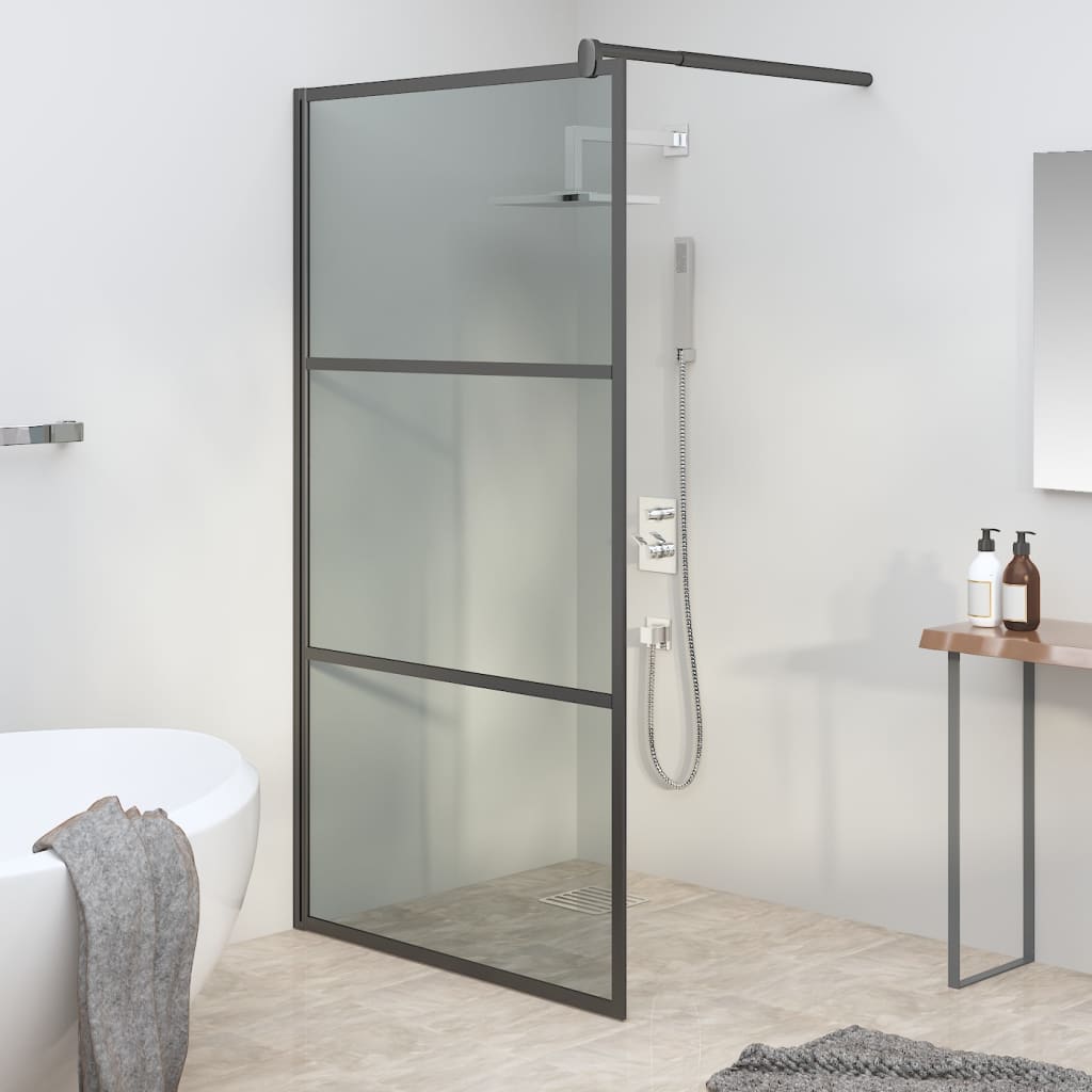 vidaXL Параван за баня, 115x195 см, затъмнено ESG стъкло, черен
