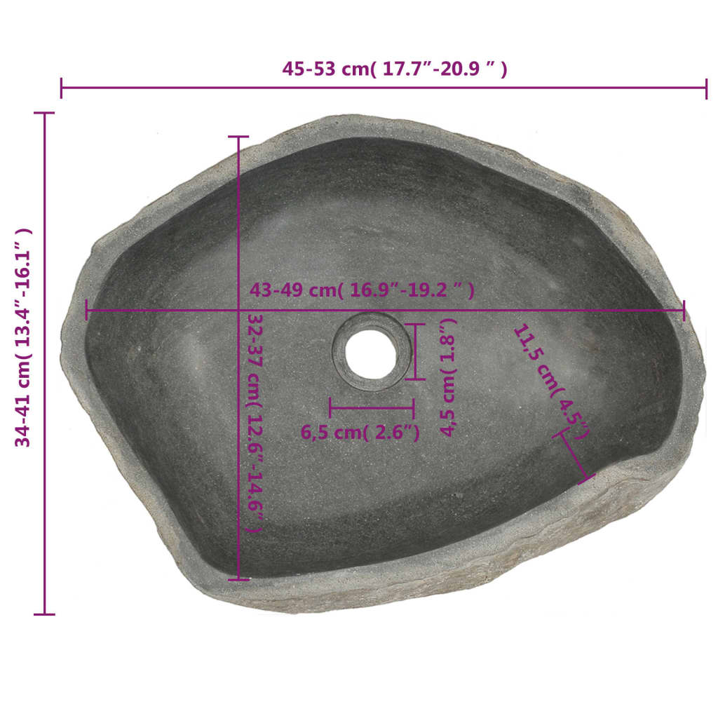 vidaXL Мивка от речен камък, овална, 45-53 см