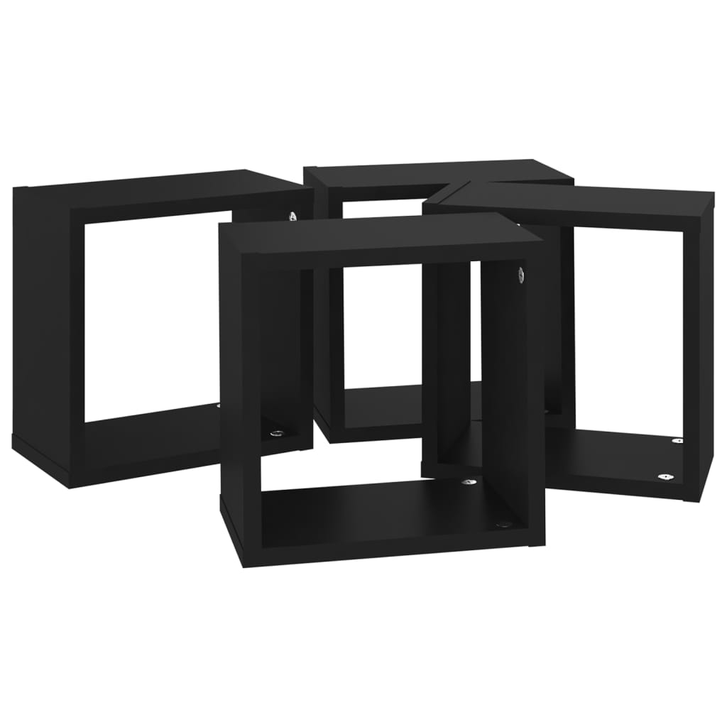 vidaXL Стенни кубични рафтове, 4 бр, черни, 26x15x26 см