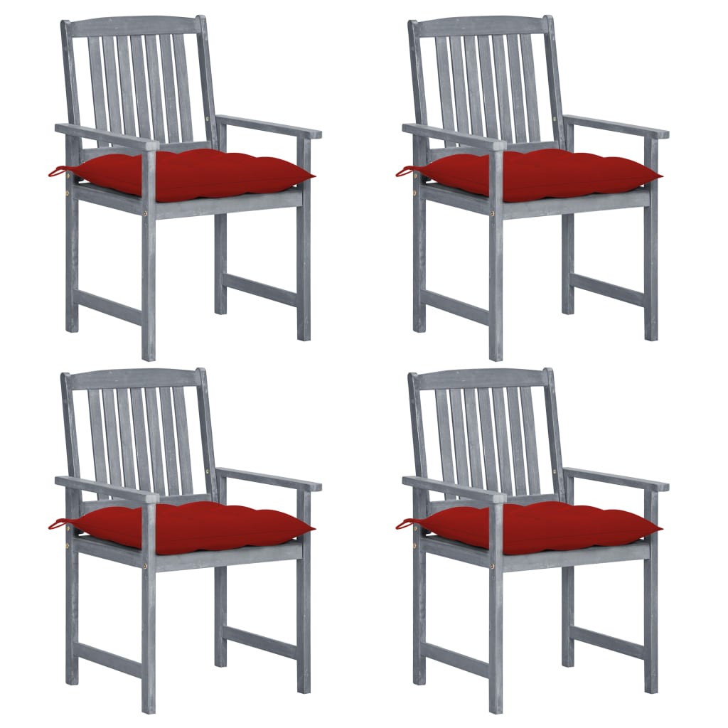 vidaXL Градински столове с възглавници, 4 бр, сиви, акация масив
