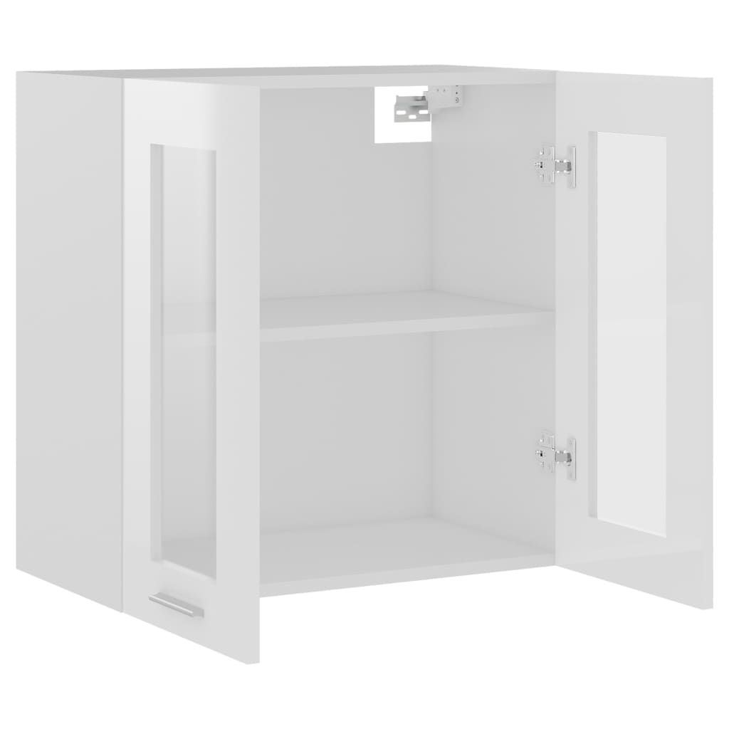 vidaXL Висящ стъклен шкаф, бял гланц, 60x31x60 см, ПДЧ