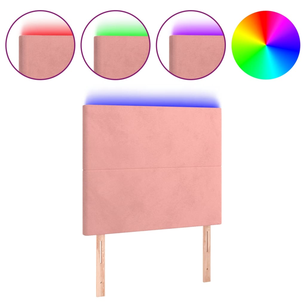 vidaXL LED горна табла за легло, розова, 100x5x118/128 см, кадифе