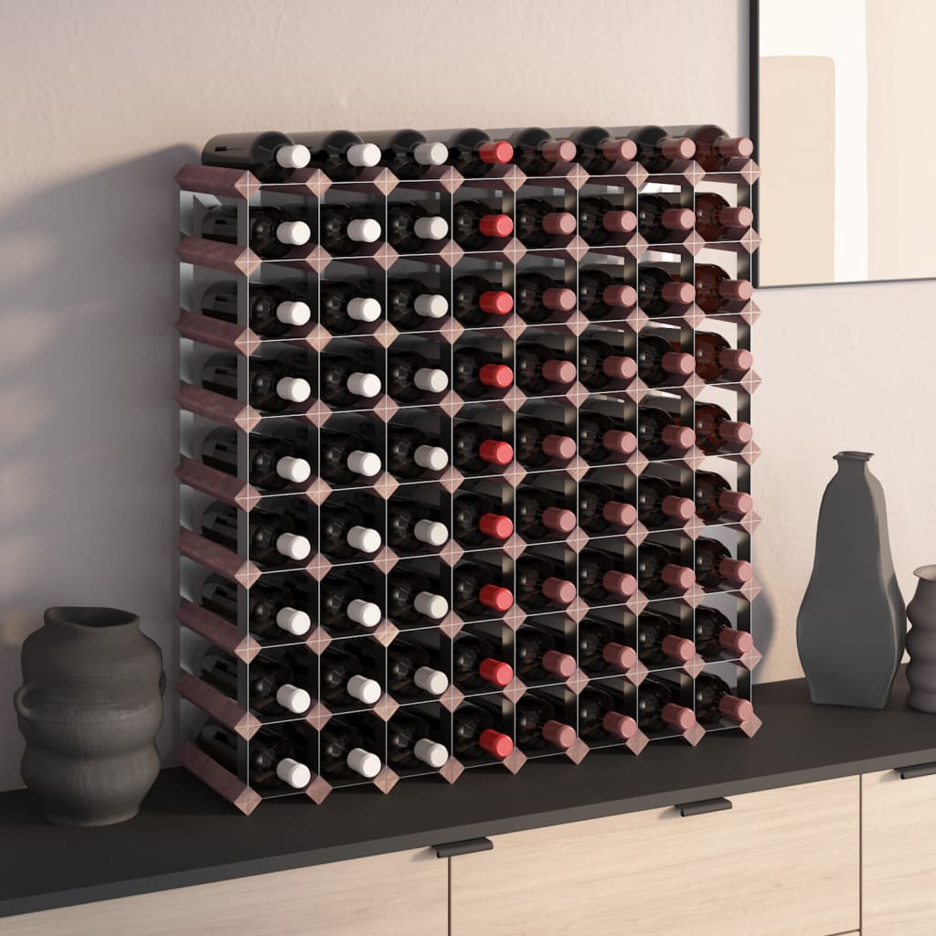 vidaXL Стойка за вино за 72 бутилки, кафява, бор масив