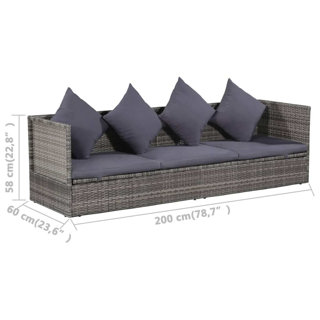 vidaXL Градинско легло, сиво, 200x60 см, полиратан
