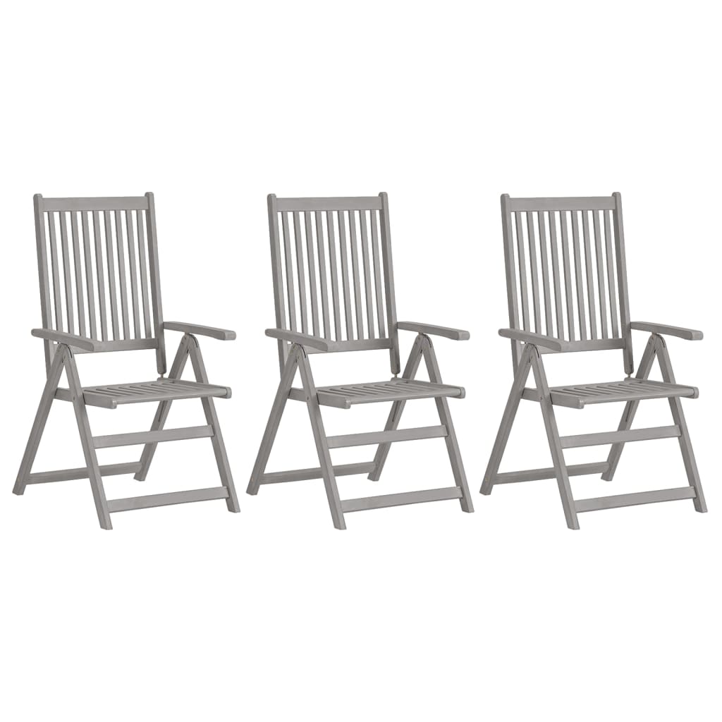 vidaXL Градински накланящи се столове, 3 бр, сиви, акация масив