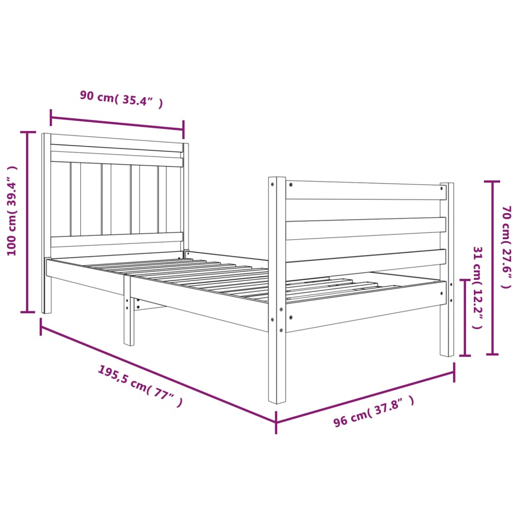 vidaXL рамка за легло 90x190 см Single масивна дървесина