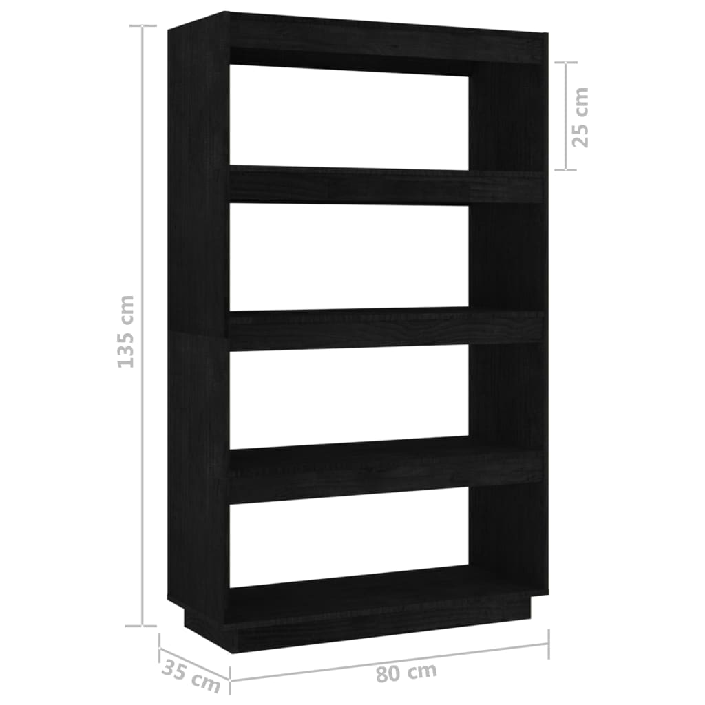 vidaXL Библиотека/разделител за стая, черна, 80x35x135 см, бор масив