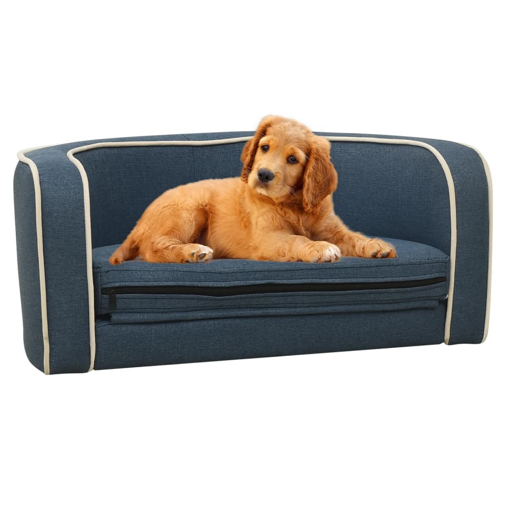 vidaXL Сгъваем кучешки диван син 76x71x30 см лен перима възглавница