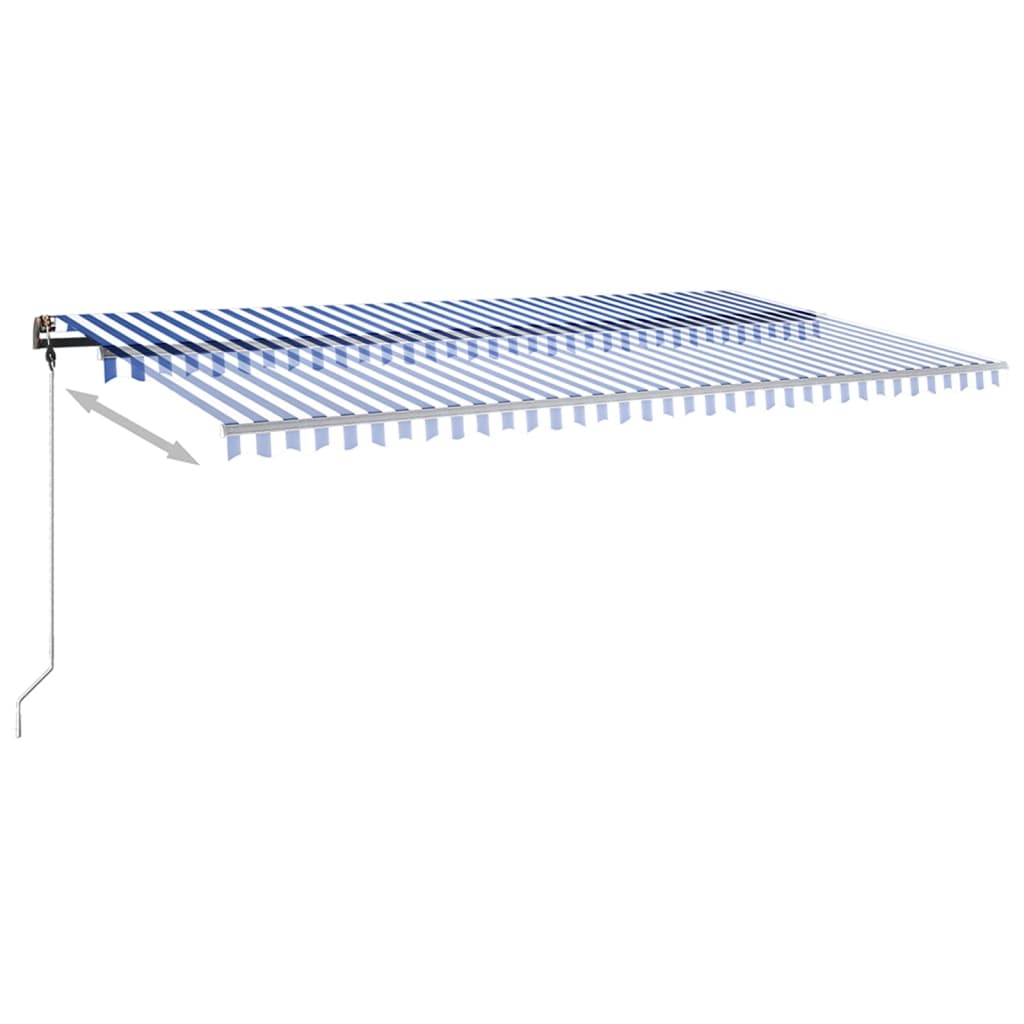 vidaXL Свободностоящ ръчно прибиращ се сенник, 600x350 см, синьо/бяло