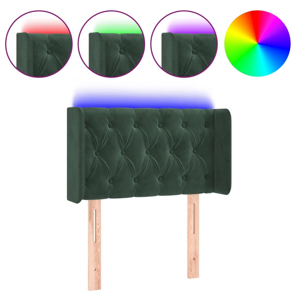 vidaXL LED горна табла за легло, тъмнозелена, 83x16x78/88 см, кадифе