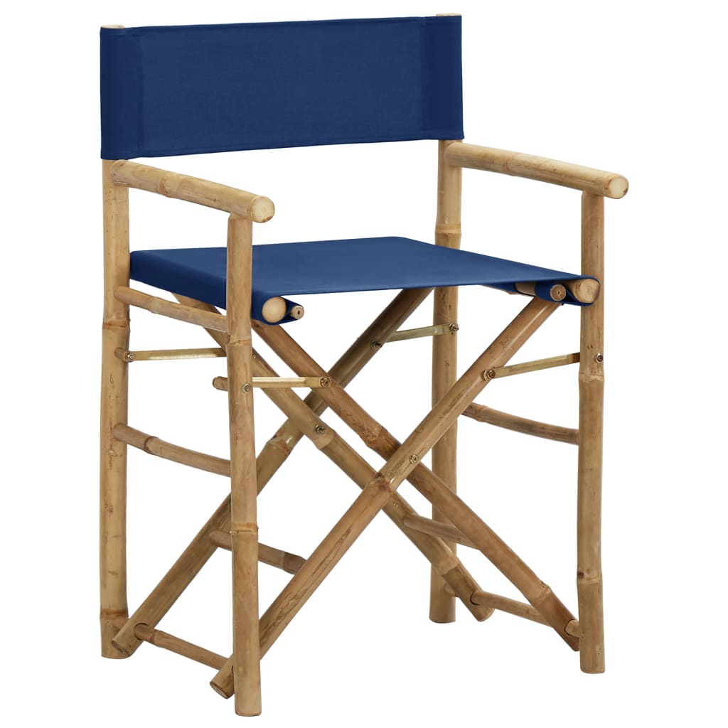 vidaXL Сгъваеми режисьорски столове, 2 бр, сини, бамбук и текстил