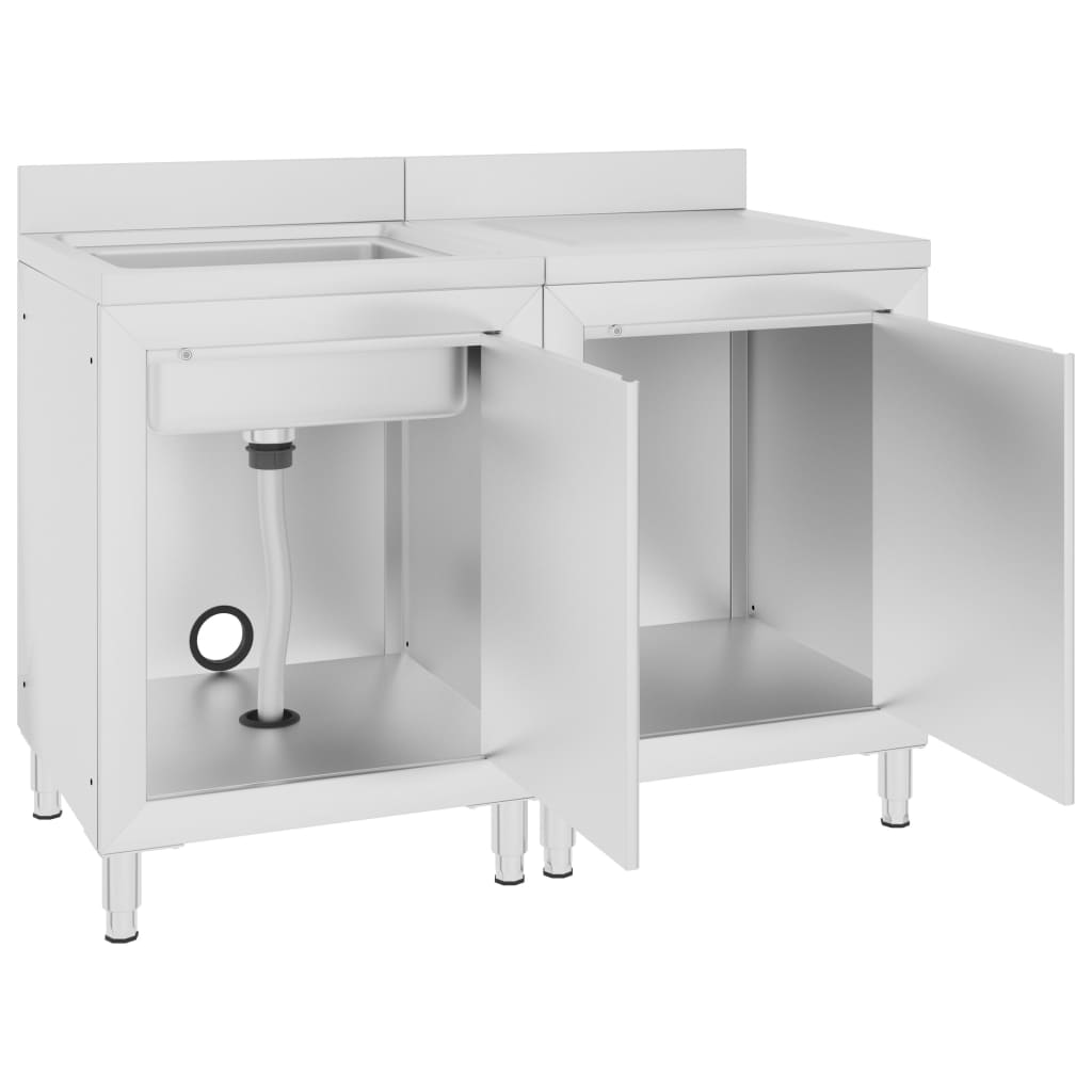 vidaXL Търговски кухненски шкаф за мивка, инокс, 120x60x96 см