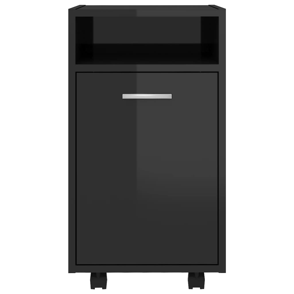 vidaXL Страничен шкаф с колелца, черен гланц, 33x38x60 см, ПДЧ