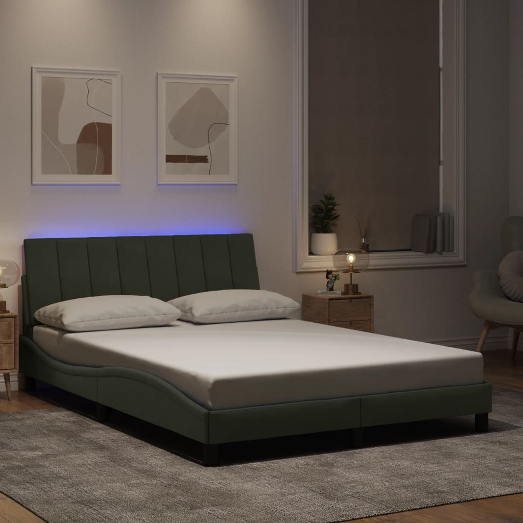 vidaXL Рамка за легло с LED осветление, светлосива, 120x200 см, кадифе