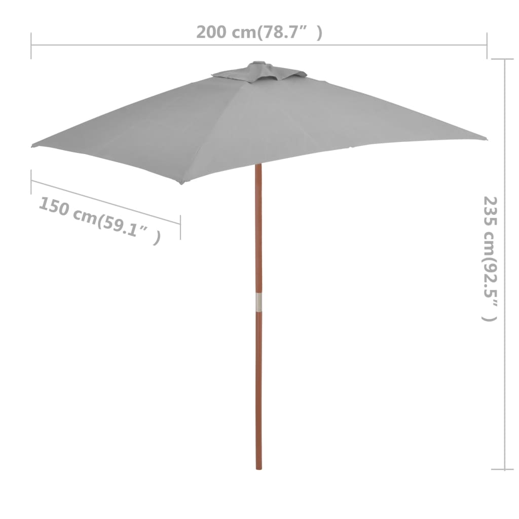 vidaXL Градински чадър с дървен прът, 150x200 см, антрацит