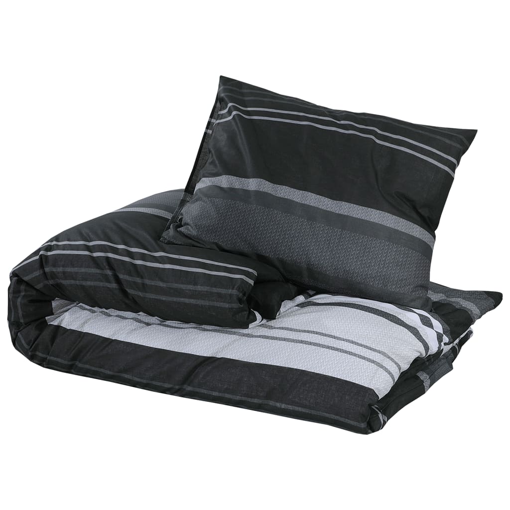 vidaXL Комплект спално бельо, черно и бяло, 140x200 см, памук