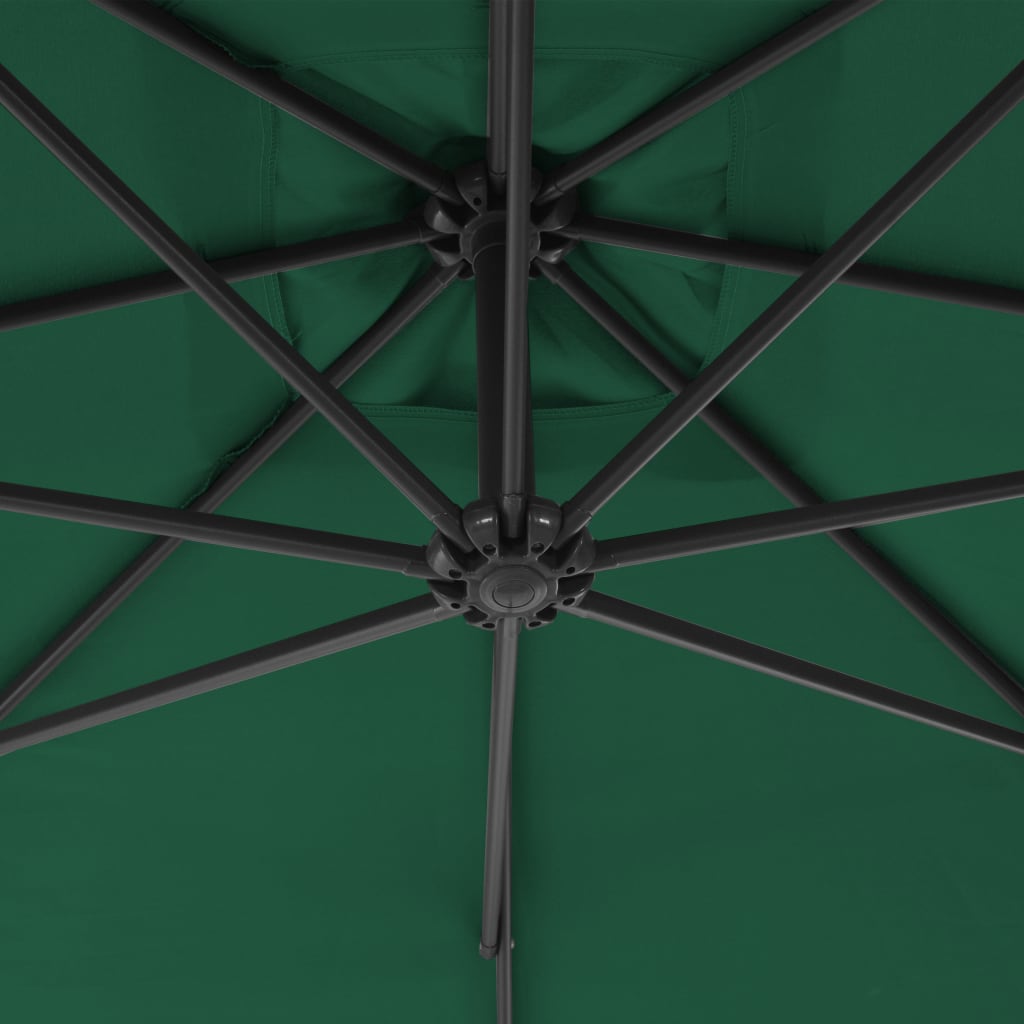 vidaXL Градински чадър, чупещо рамо и стоманен прът, 300 см, зелен