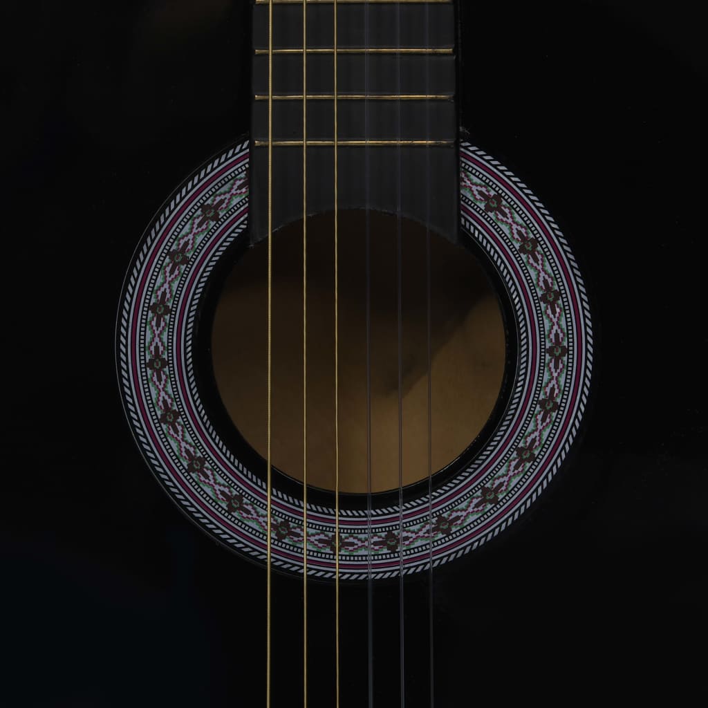 vidaXL Комплект класическа китара за начинаещи 8 части черен 3/4 36"