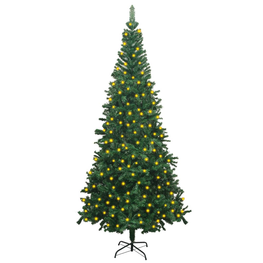 vidaXL Изкуствена готово осветена коледна елха, голяма, 240 см, зелена
