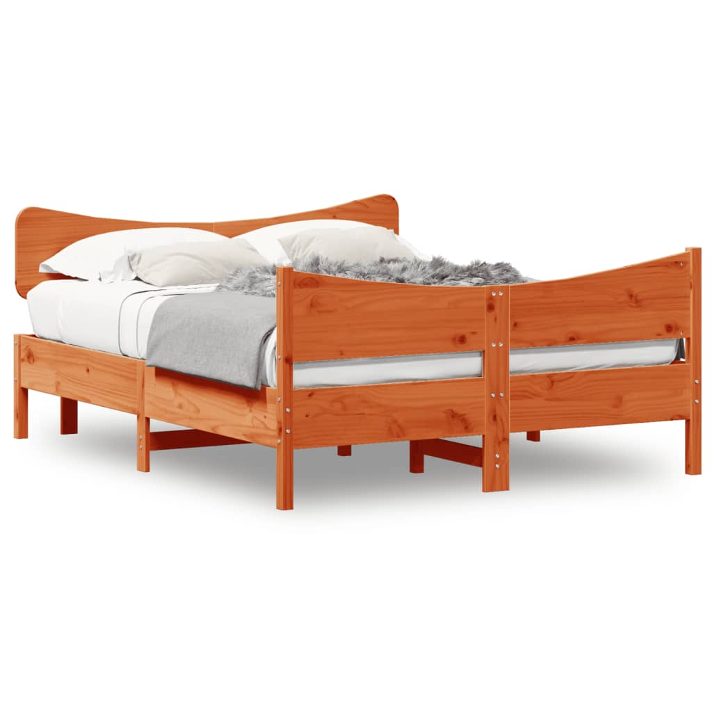 vidaXL Рамка за легло с табла, восъчнокафяв, 140x200 см, масивно дърво