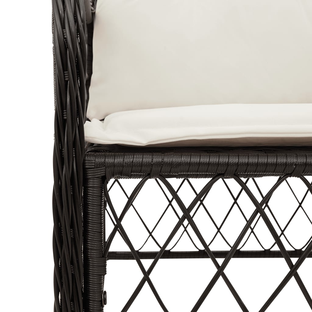 vidaXL Градински столове с възглавници, 2 бр, черни, полиратан