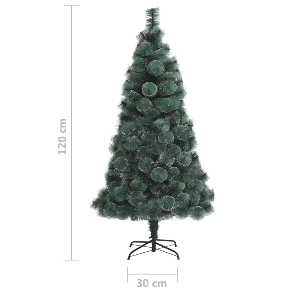 vidaXL Изкуствена коледна елха, LED и топки, зелена, 120 см, PVC и PE