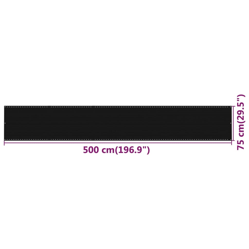 vidaXL Балконски параван, черен, 75x500 см, HDPE