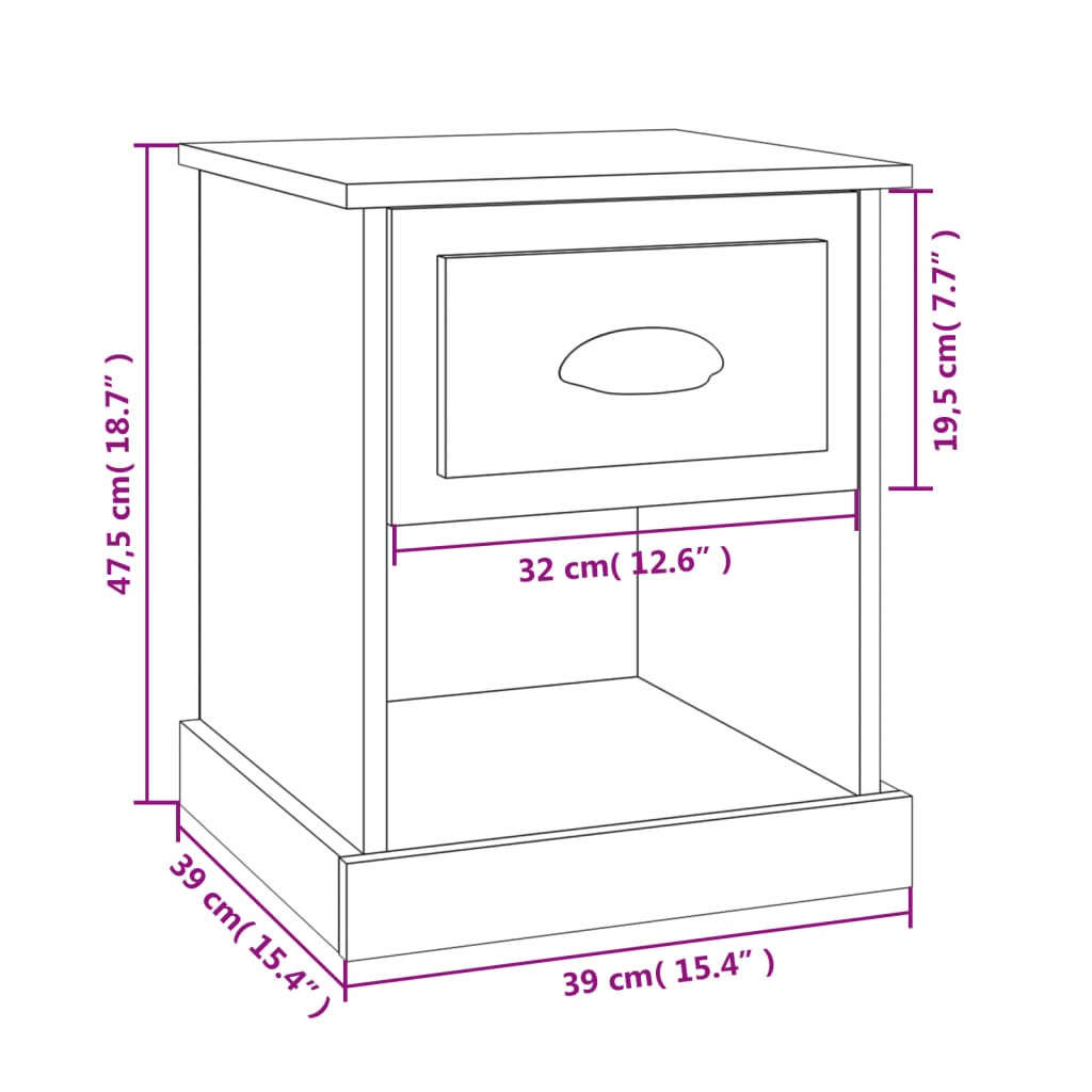 vidaXL Нощно шкафче, бял гланц, 39x39x47,5 см, инженерно дърво