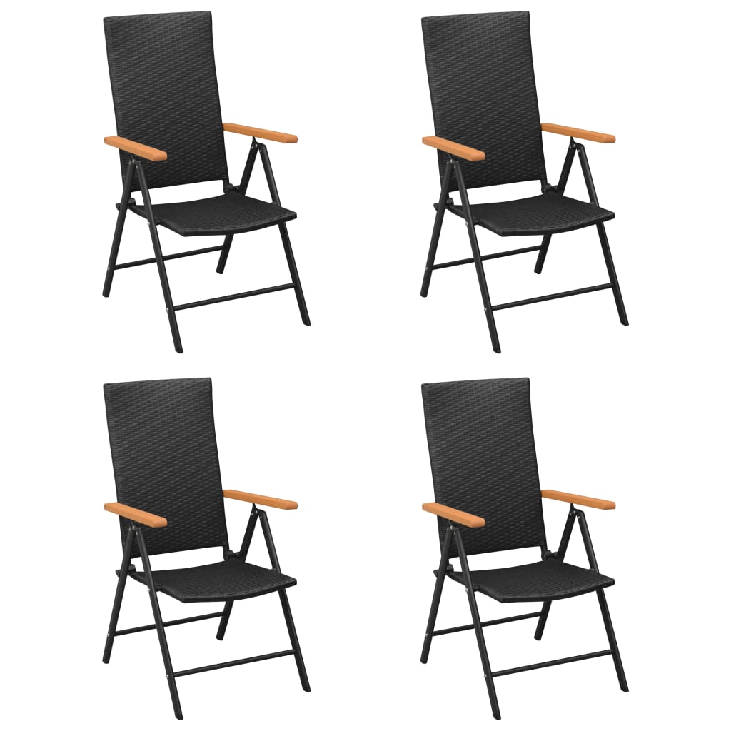 vidaXL Градински столове, 4 бр, полиратан, черни