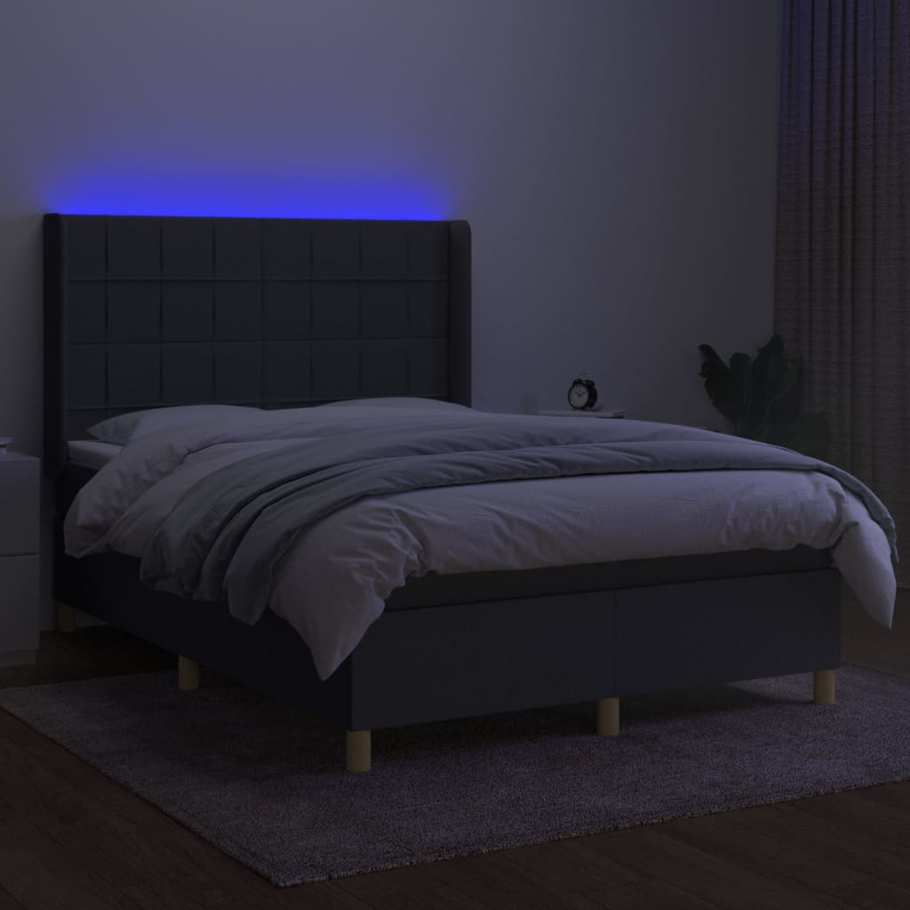 vidaXL Боксспринг легло с матрак и LED, тъмносиво, 140x190 см, плат