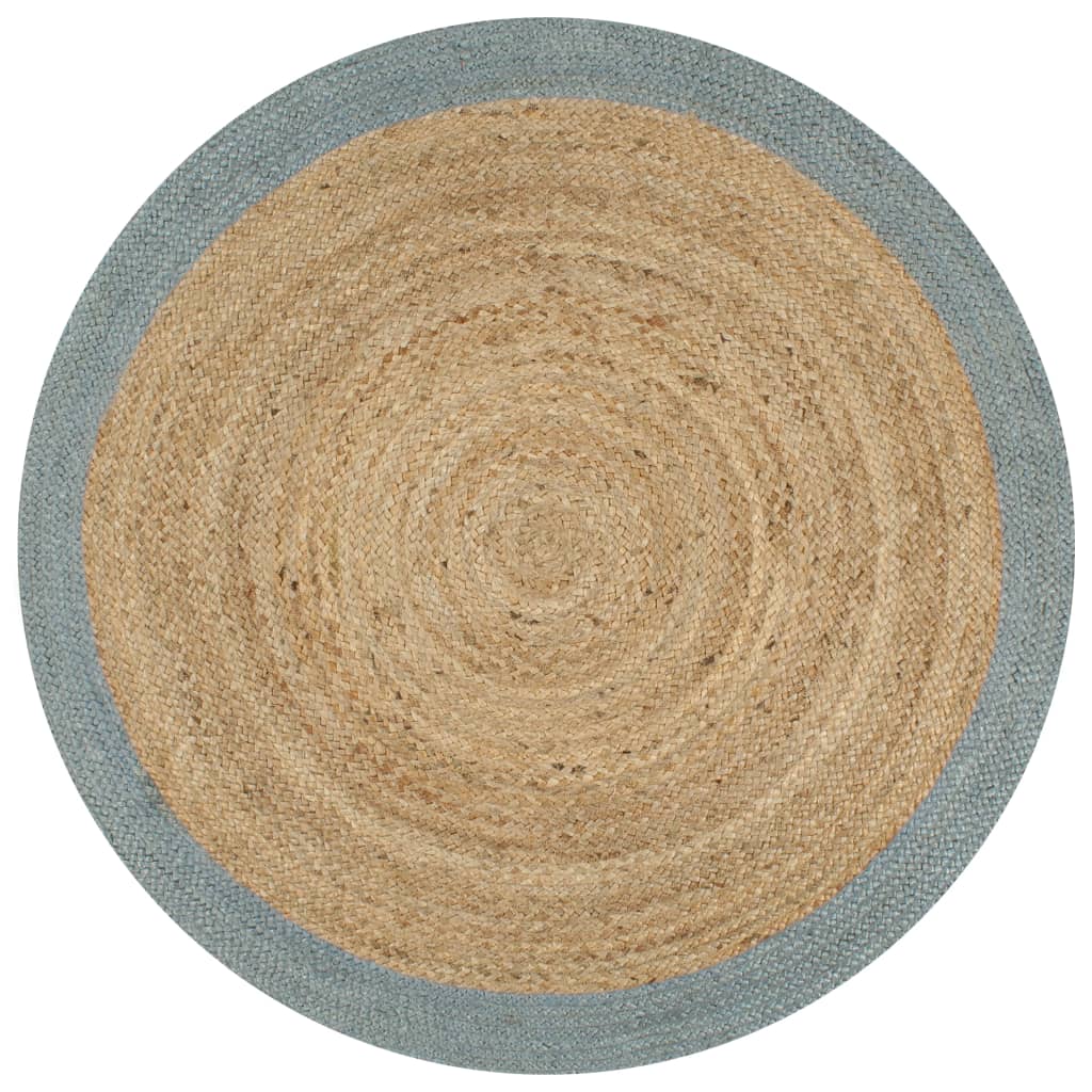 vidaXL Ръчно тъкан килим от юта, маслиненозелен кант, 150 см