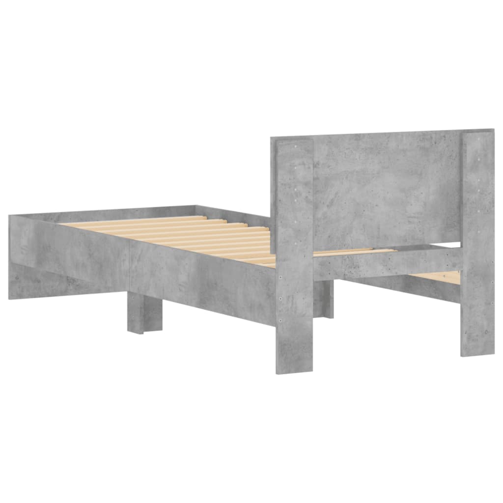 vidaXL Рамка за легло с табла, бетонно сива, 75x190 см инженерно дърво