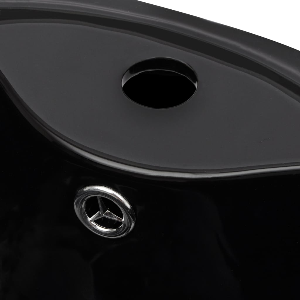 Керамична мивка на стойка, преливник, отвор за смесител, черна, кръгла
