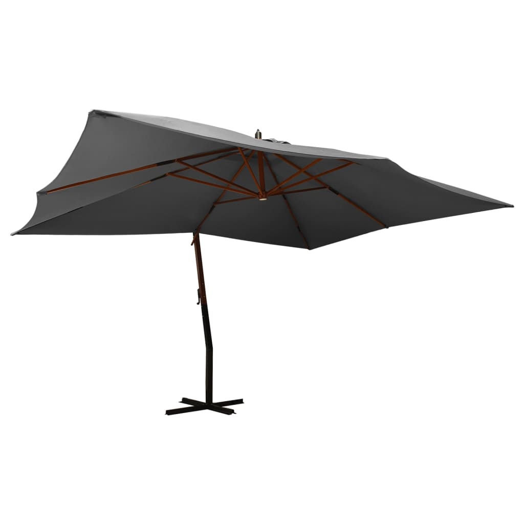 vidaXL Конзолен чадър с дървен прът, 400x300 см, антрацит