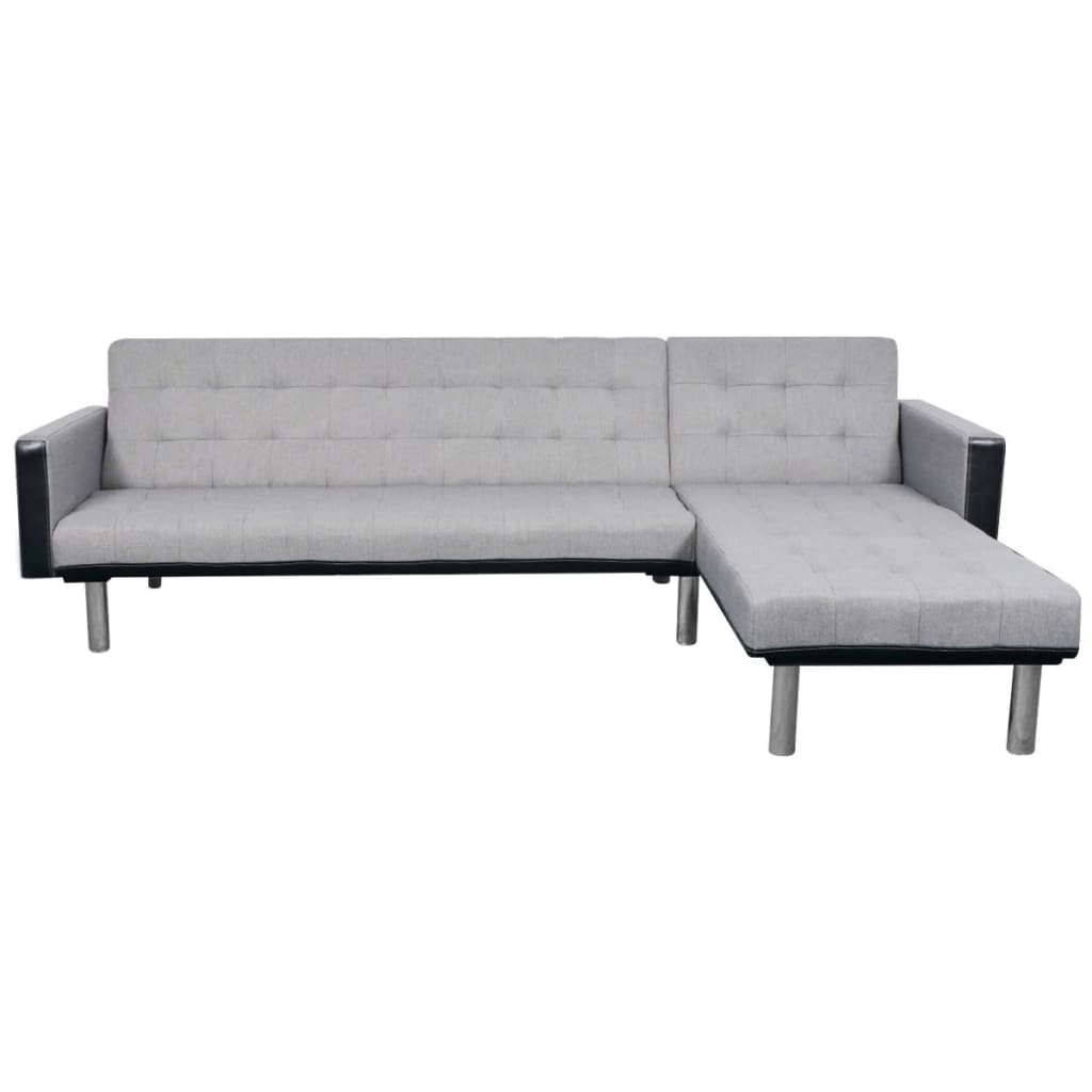 vidaXL Г-образен разтегателен диван, текстил, черно и сиво