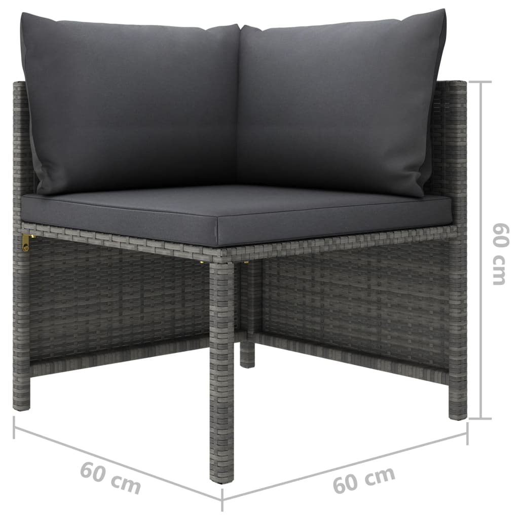 vidaXL Модулен ъглов диван с възглавници, сив полиратан