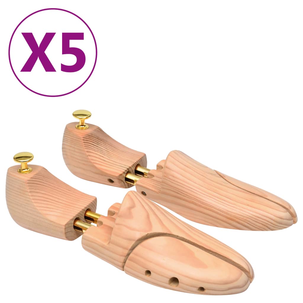 vidaXL Калъпи за обувки, 5 чифта, размер 38-39, борово дърво масив