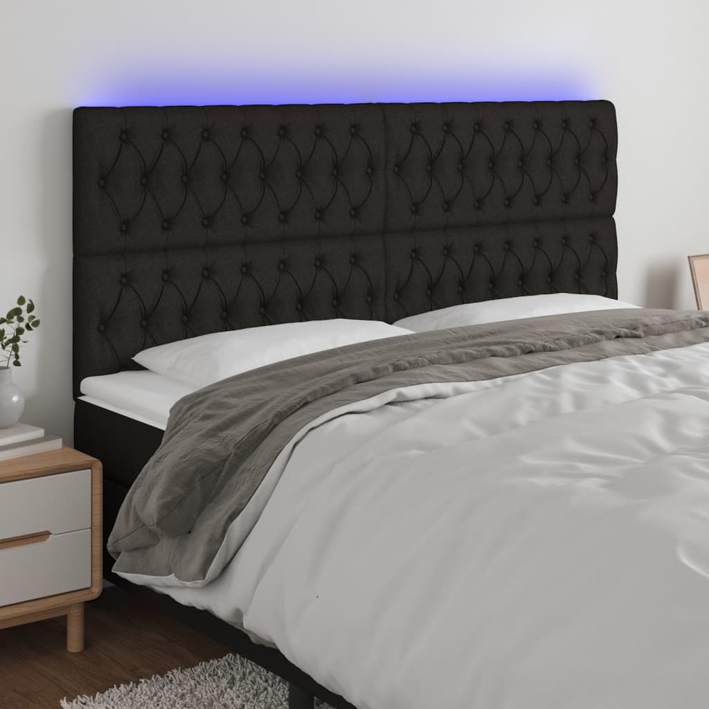 vidaXL LED горна табла за легло, черна, 180x7x118/128 см, плат