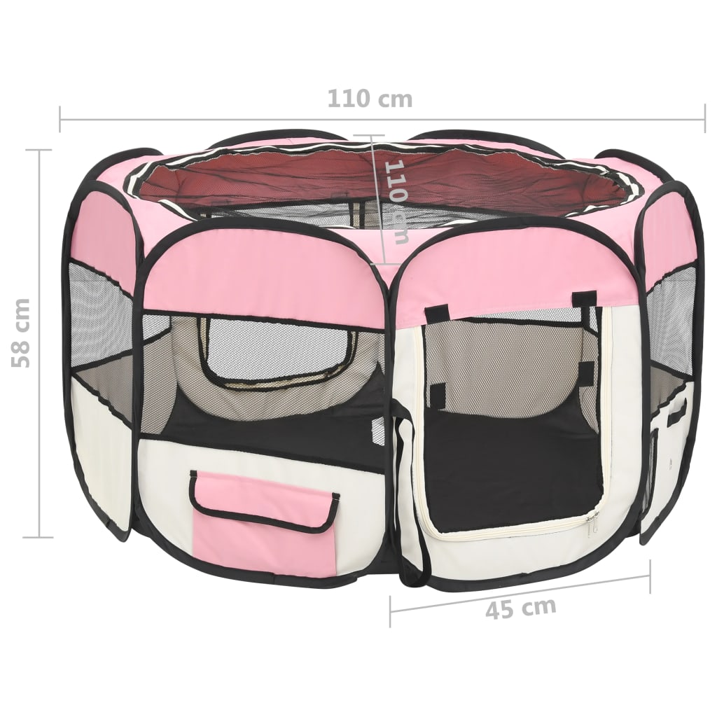 vidaXL Сгъваема кучешка кошара с чанта за носене розова 110x110x58 см