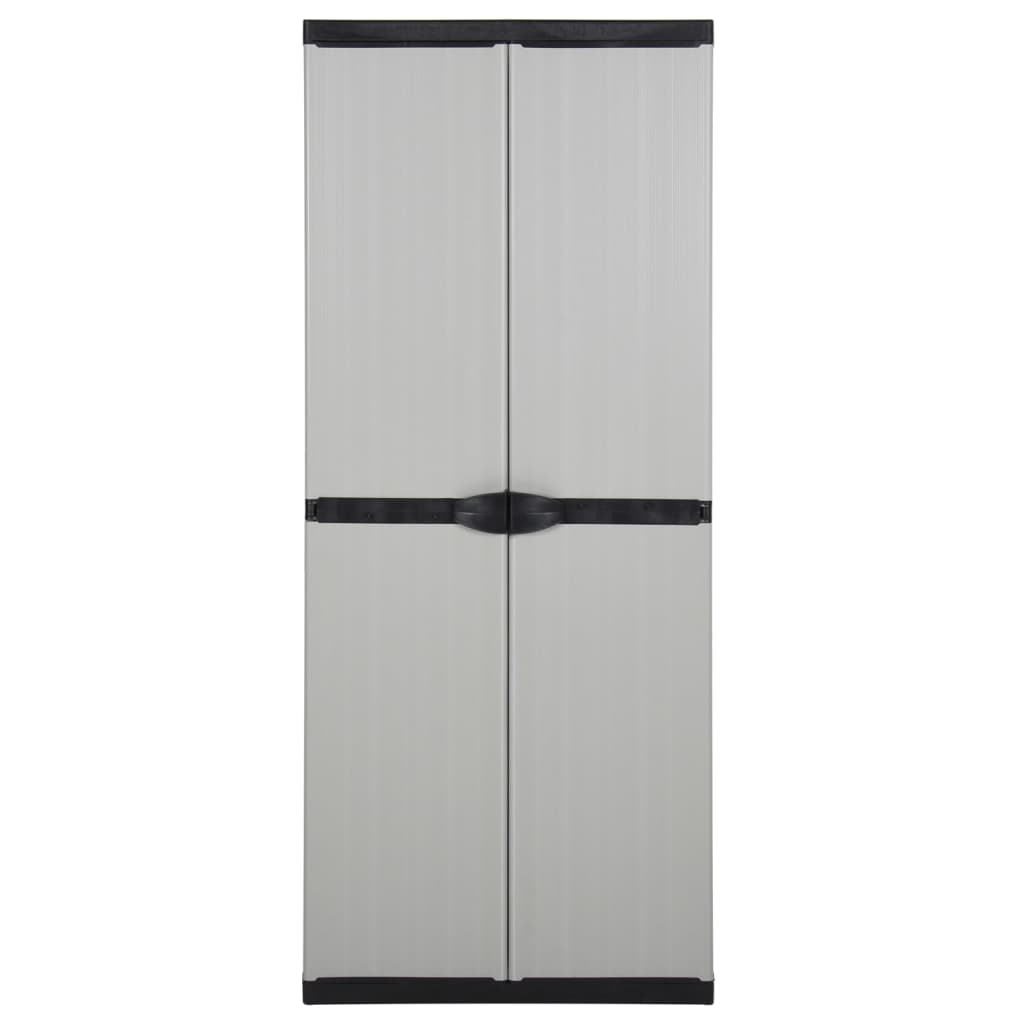 vidaXL Градински шкаф за съхранение с 3 рафта сиво-черен 68x40x168 см