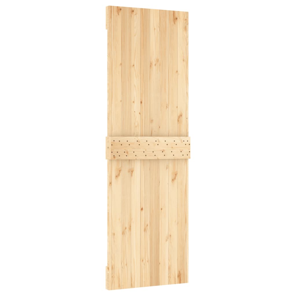 vidaXL Плъзгаща врата с монтажни части, 70x210 см, борово дърво масив